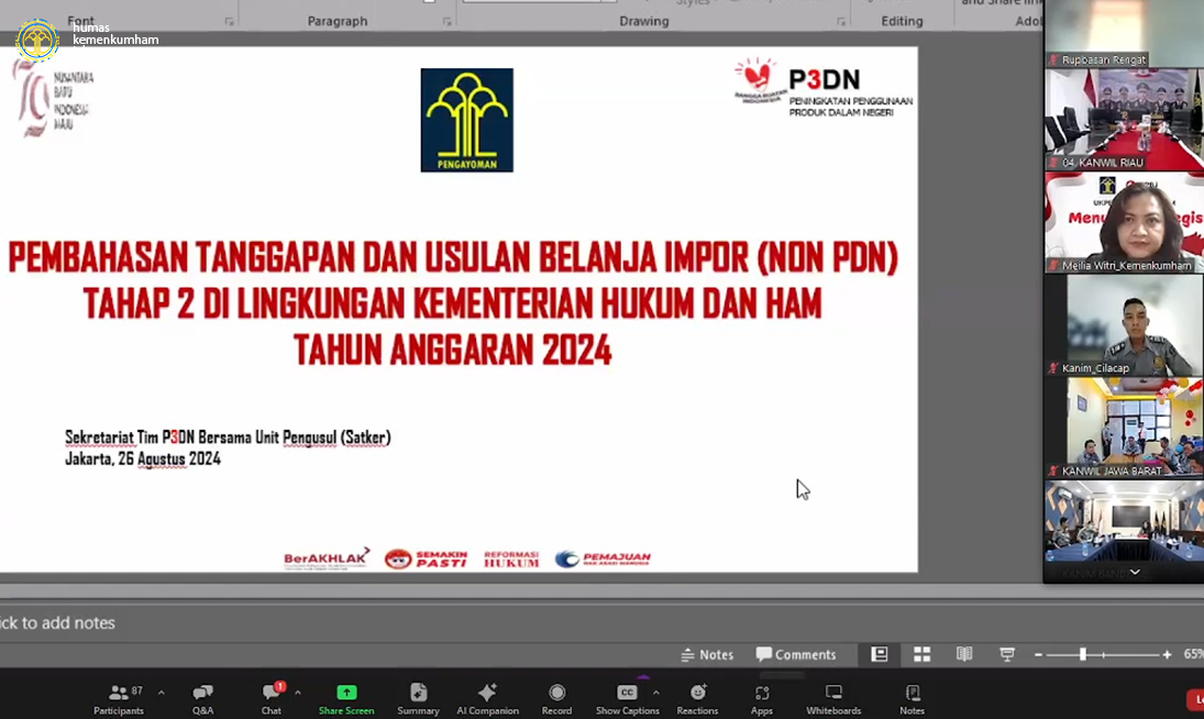 Kanwil Kemenkumham Jabar Hadiri rapat Lanjutan Pembahasan Belanja Impor Non PDN Bersama Biro BMN